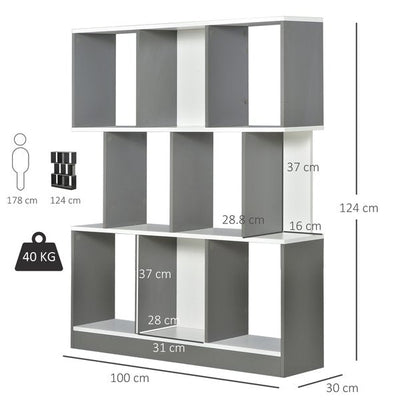 3-Tier Multi-functional Bookshelf Storage Unit, Display Shelf - Grey/White