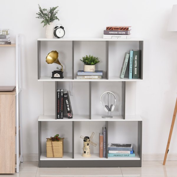 3-Tier Multi-functional Bookshelf Storage Unit, Display Shelf - Grey/White