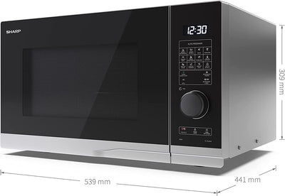 SHARP YC-PG234AU-S 23 Litre 900W Microwave Oven with 1000W Grill Cooker, 10 Power Levels, 12 Auto Cook Programmes, LED Cavity Light, Easy Clean