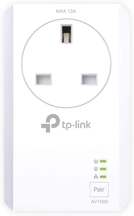 TP-Link TL-PA7027P KIT AV1000 2-Port Gigabit Passthrough Powerline Starter Kit, Data Transfer Speed Up to 1000 Mbps