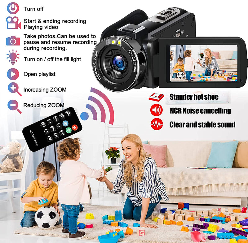 DIWUER Video Camera Camcorder Upgraded Full HD 1080P 30MP Vlogging For YouTube 18X Digital Zoom 3.0" LCD 270 Degree Flip Screen With 2 Batteries