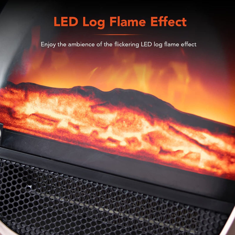 Warmlite WL44018 1.5kW Ceramic Flame Effect Fan Heater with 2 Heat Settings and LED Log Flame Effect