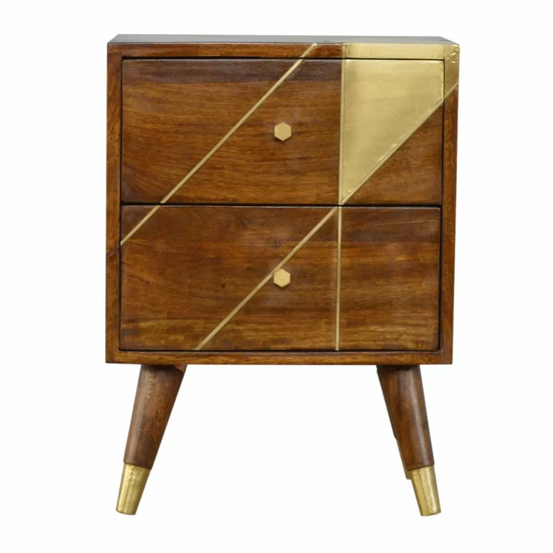 Gold Geometric Chestnut Bedside Table