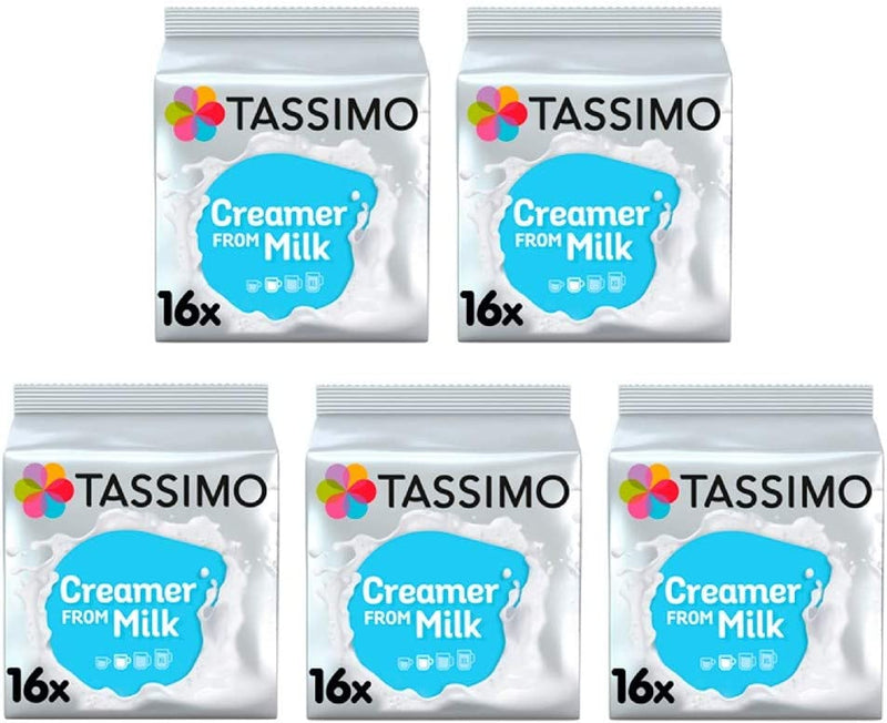 Tassimo Creamer Milk Pods (Pack of 5, Total 80 Coffee Capsules)