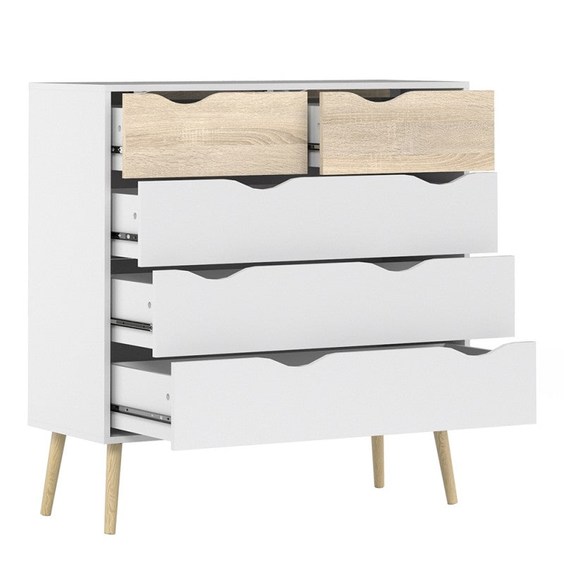Oslo Chest of 5 Drawers (2+3) in White and Oak