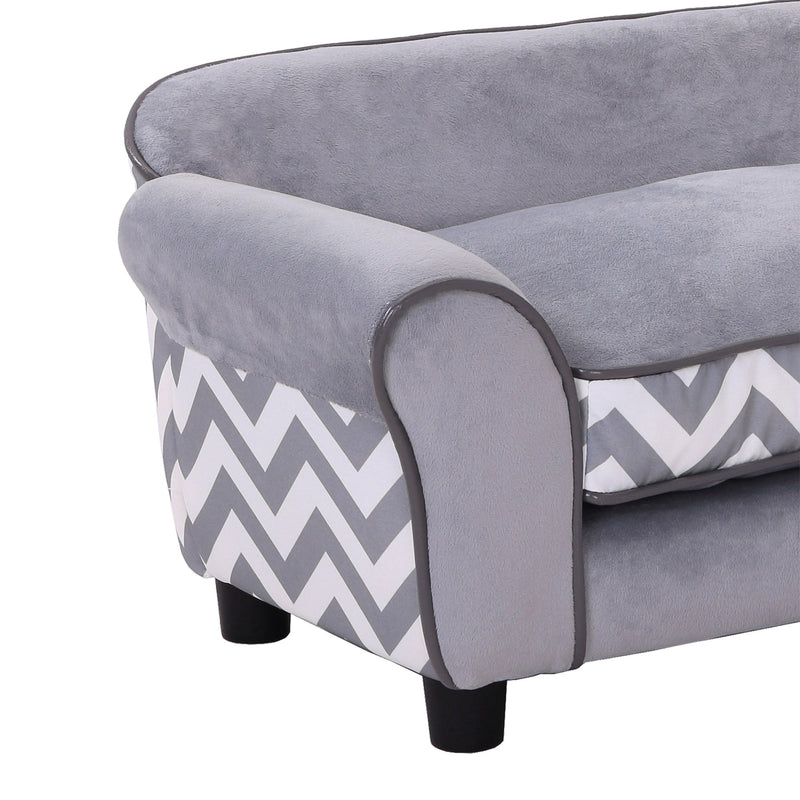 PawHut Dog Sofa Bed for XS-Sized Dogs, Cat Sofa with Soft Cushion, Pet Chair Lounge with Washable Cover, Removable Legs, Wooden Frame - Grey