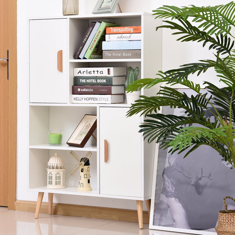 Free Standing Bookcase Shelves W/ Two Doors, 80L X 23.5W 123Hcm - White