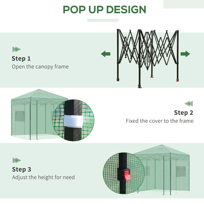 Outsunny Portable Walk in Pop-up Greenhouse Outdoor for Plants Garden Foldable with Carrying Bag , PE Cover, Steel Frame, Green, 2.4L x 1.8W x 2.4H m