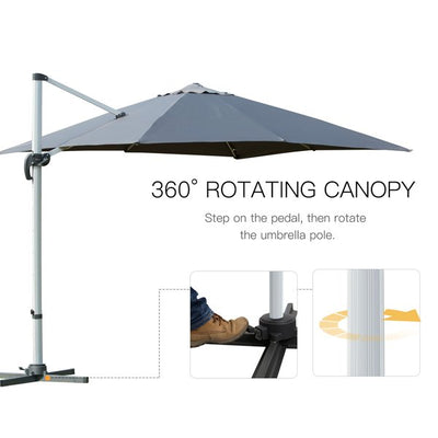 3M Cantilever 360 Degree Rotation Hanging Parasol W/ Cross Base - Grey