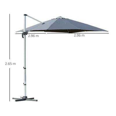 3M Cantilever 360 Degree Rotation Hanging Parasol W/ Cross Base - Grey