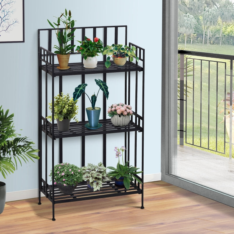 Portable 3-Tier Plant Stand- Metal-Black