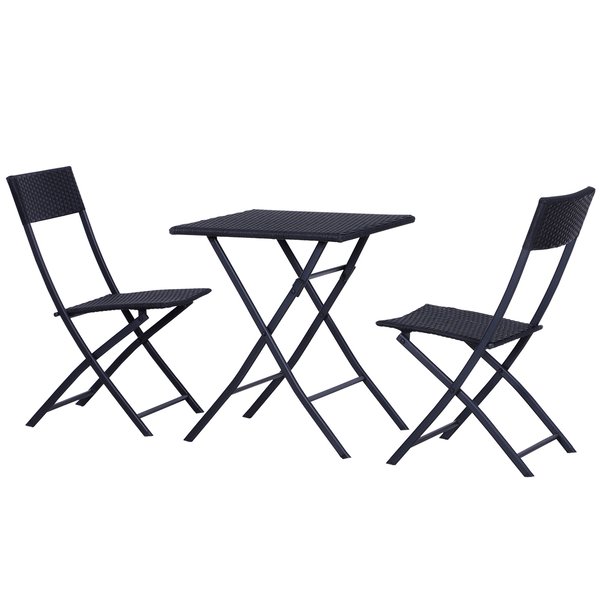 3 PCS Rattan Furniture Coffee Table Set - Black