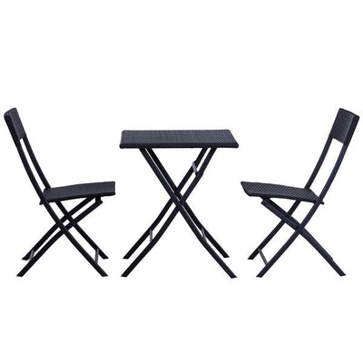 3 PCS Rattan Furniture Coffee Table Set - Black