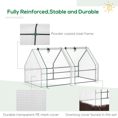 Outsunny Mini Small Greenhouse with Steel Frame & PE Cover & Zippered Window Poly tunnel Steeple for Plants Vegetables, 180 x 90 x 90 cm, White