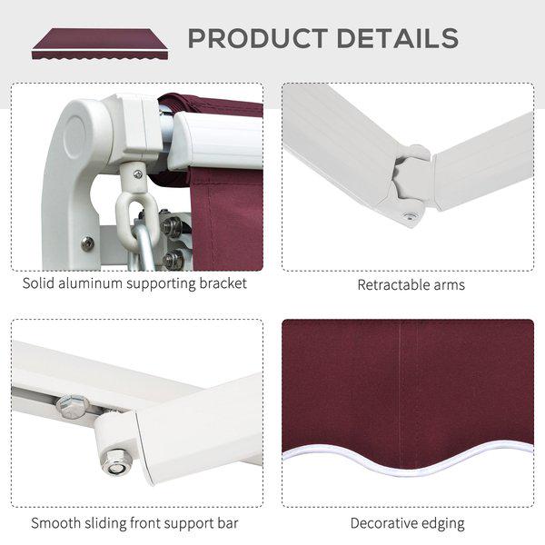 4x3m Retractable Manual Awning - Wine Red/Green