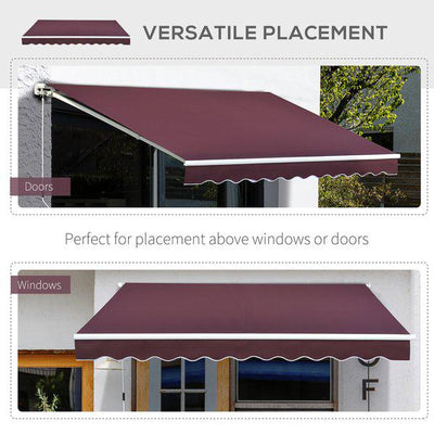 4x3m Retractable Manual Awning - Wine Red/Green