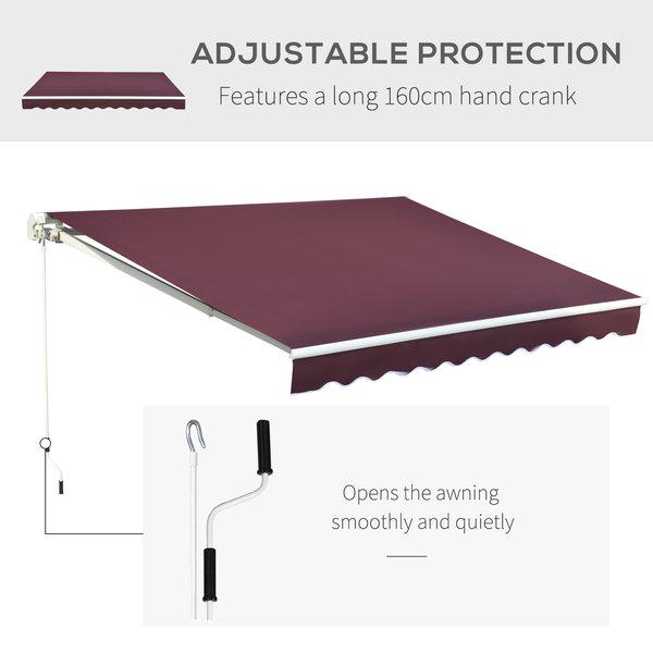 4x3m Retractable Manual Awning - Wine Red/Green