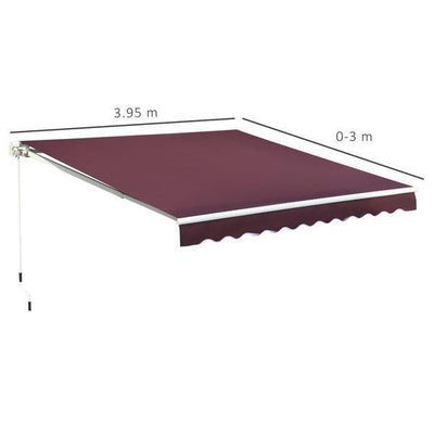 4x3m Retractable Manual Awning - Wine Red/Green