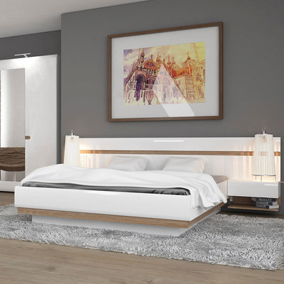 Chelsea Kingsize Bed in White with Oak Trim and Lift Up Function 4029444