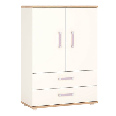 4Kids 2 Door 2 Drawer Cabinet in Light Oak and white High Gloss (lilac handles)