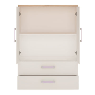 4Kids 2 Door 2 Drawer Cabinet in Light Oak and white High Gloss (lilac handles)