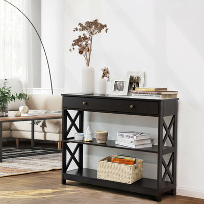 3-Tier Console Table with 1 Drawer and 2 Storage Shelves