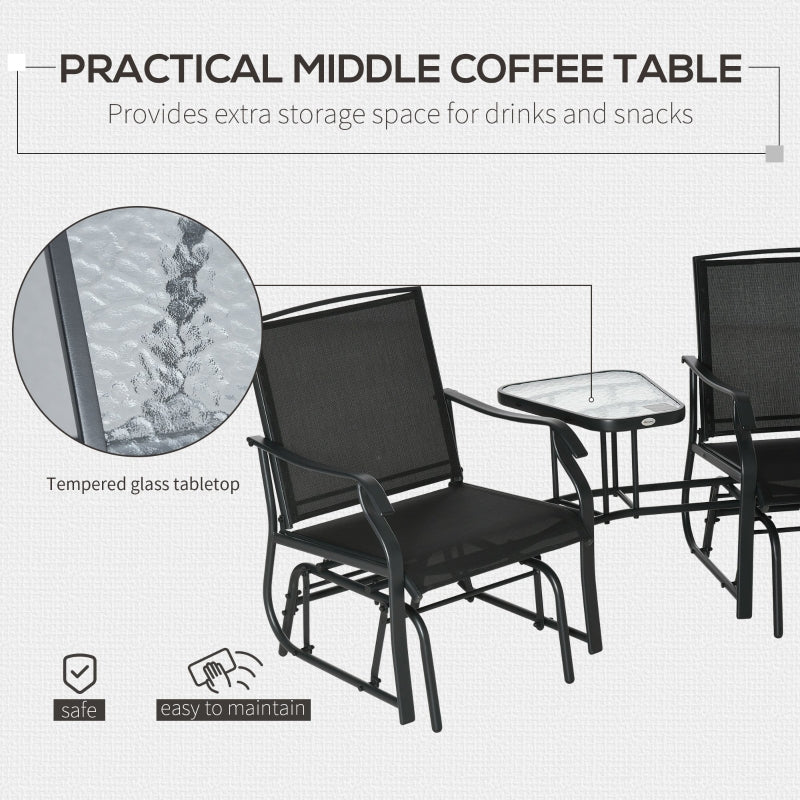 Garden Double Glider Rocking Chairs Gliding Love Seat With Middle Table