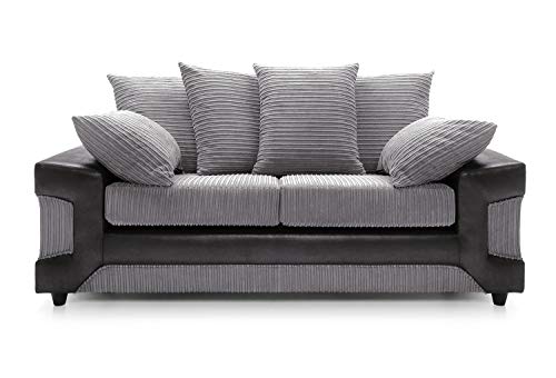 Dino Jumbo Cord Black and Grey 3 Seater