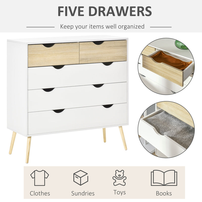 5-Drawer Dresser Tower Fabric Chest of Drawers with Steel Frame Wooden Top