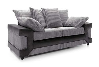 Dino Jumbo Cord Black and Grey 3 Seater