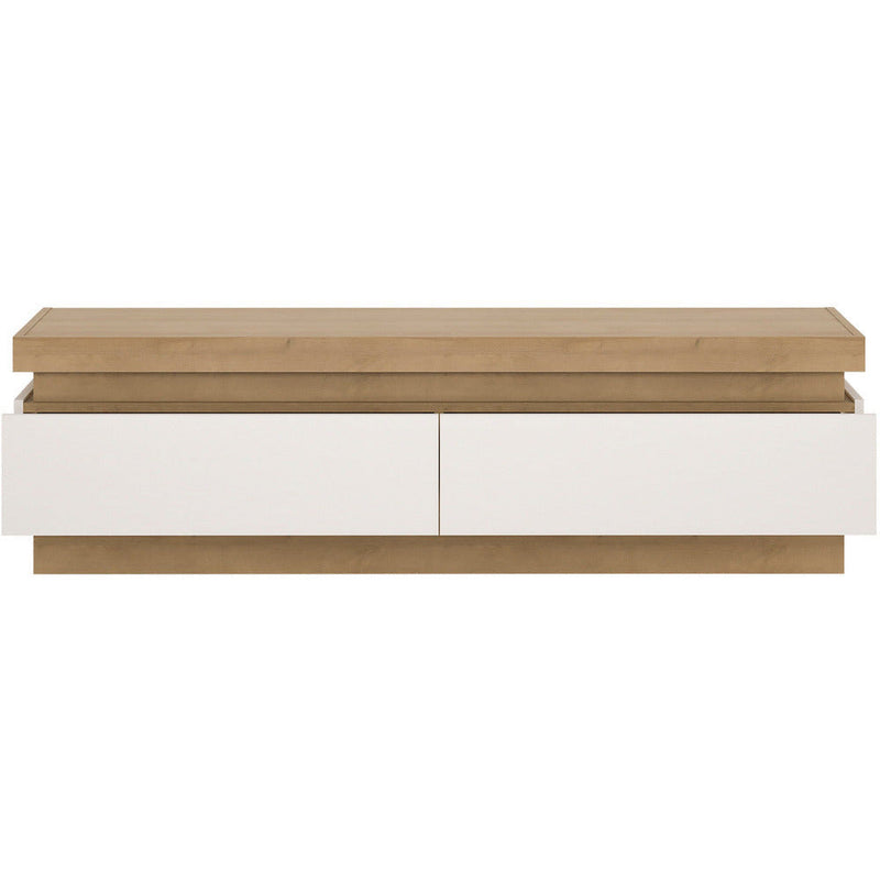 Lyon Riviera Oak & White High Gloss LED Lighting 2 Drawer TV Unit