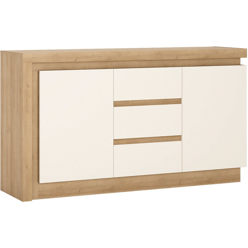 Lyon Riviera Oak & High Gloss White 2 Door 3 Drawer With LED Lighting Sideboard