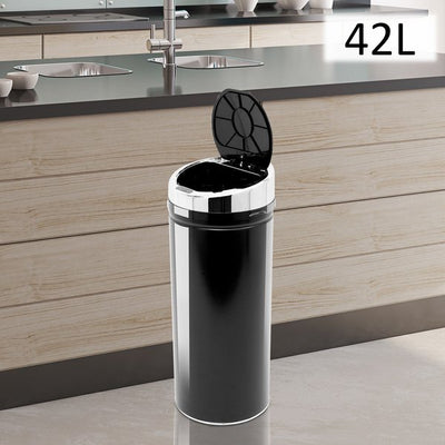 42L Stainless Steel Sensor Trash Can W/ Bucket - Black