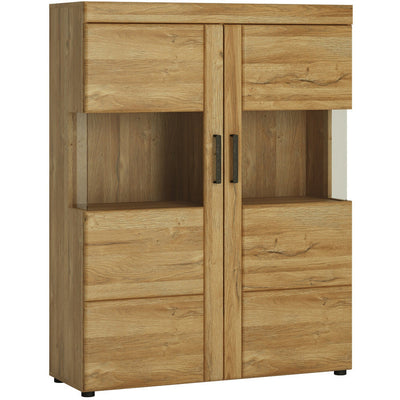 Cortina Oak Low Wide 2 Door Display Cabinet