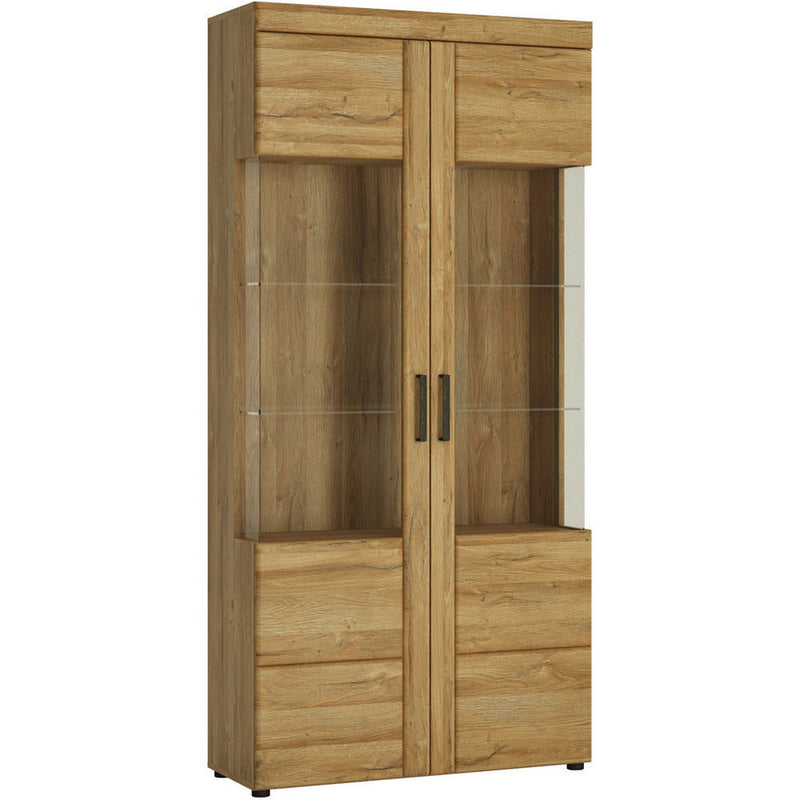 Cortina Oak Tall Wide 2 Door Glazed Display Cabinet