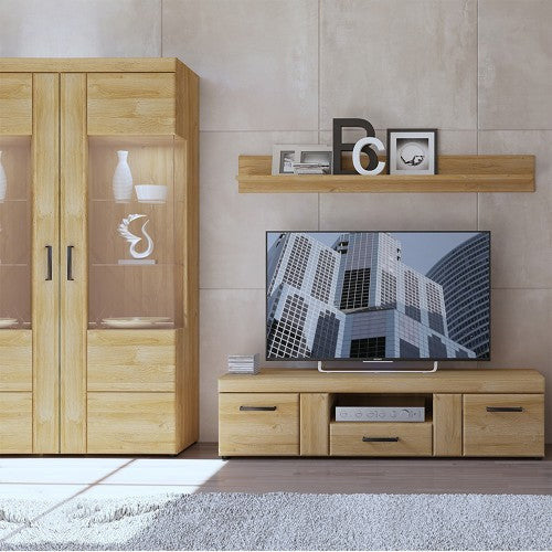 Cortina Oak Tall Wide 2 Door Glazed Display Cabinet