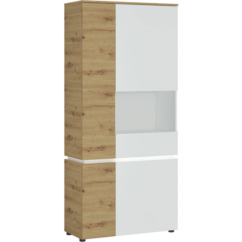 Luci White & Oak Tall 4 Door RH Display Cabinet With LED Lighting