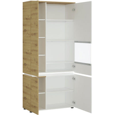 Luci White & Oak Tall 4 Door RH Display Cabinet With LED Lighting