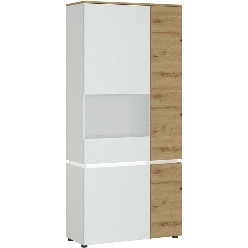 Luci White & Oak Tall 4 Door LH Display Cabinet With LED Lighting