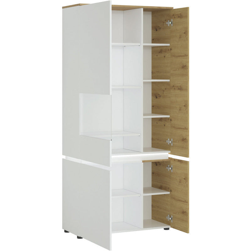 Luci White & Oak Tall 4 Door LH Display Cabinet With LED Lighting