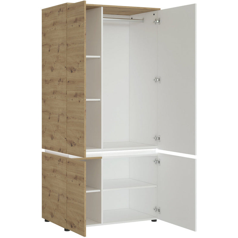 Luci White & Oak 4 Door With LED Lighting Wardrobe