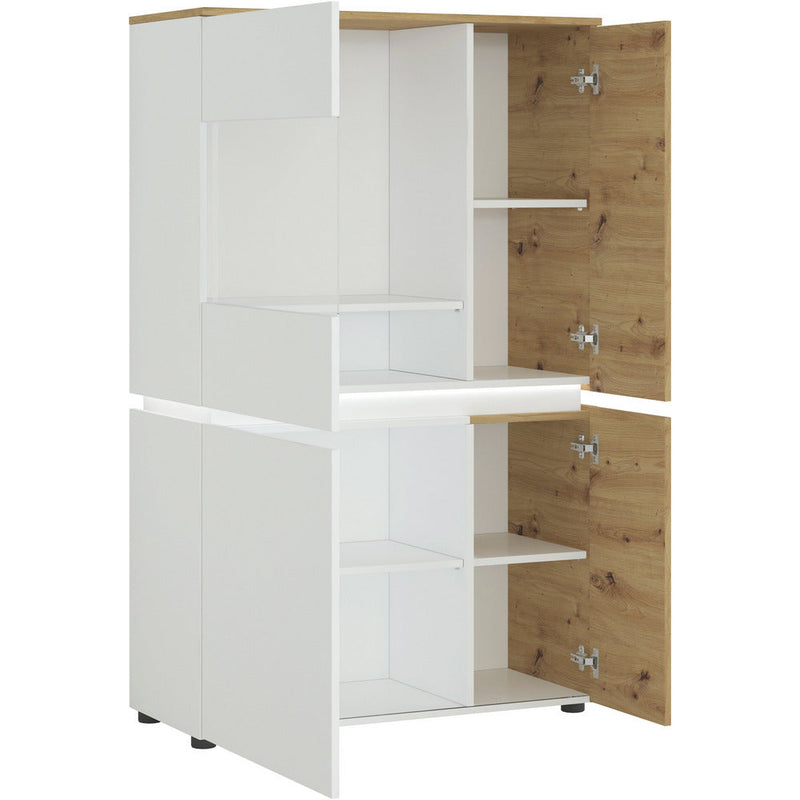 Luci White & Oak With LED Lights 4 Door Low Display Cabinet