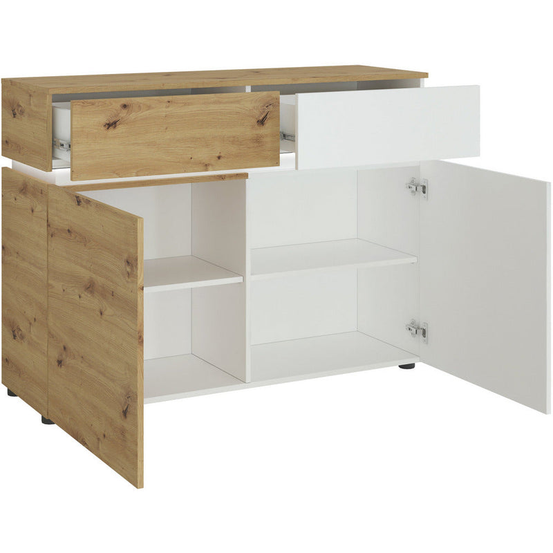 Luci White & Oak With LED Lights 2 Door 2 Drawer Cabinet