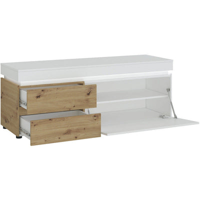 Luci White & Oak With LED Lights 1 Door 2 Drawer TV Unit