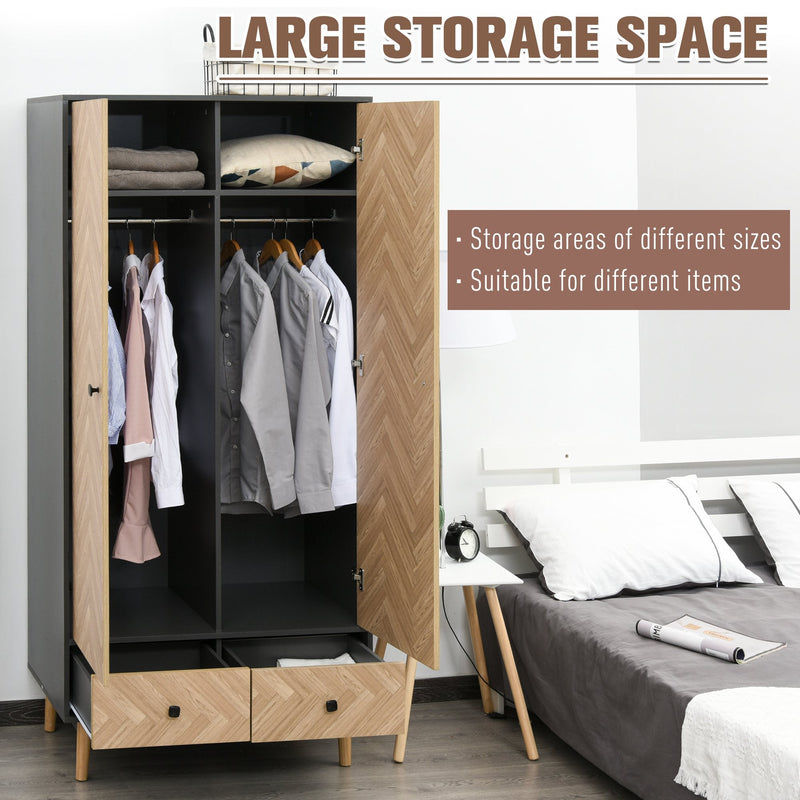 Particle Board Double Door Wardrobe - Grey/Oak