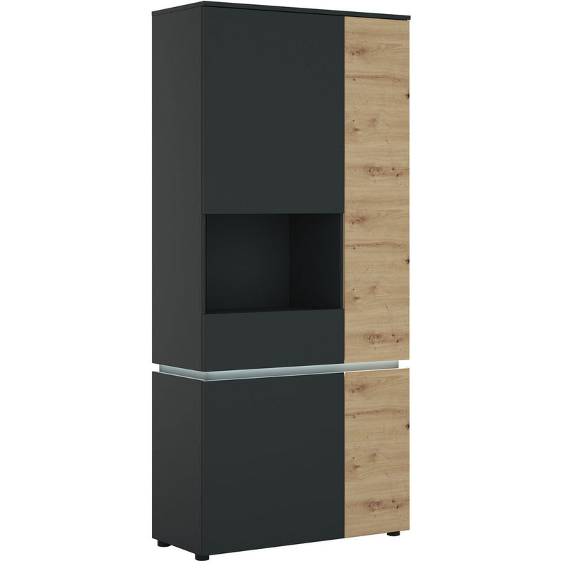 Luci Platinum & Oak Tall 4 Door LH Display Cabinet With LED Lighting