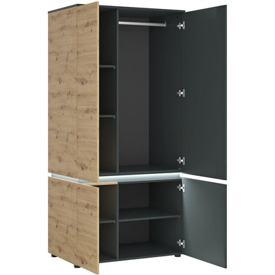 Luci Platinum & Oak 4 Door With LED Lighting Wardrobe