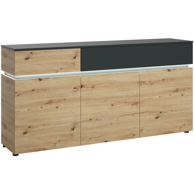 Luci Platinum & Oak With LED Lights 3 Door 2 Drawer Sideboard