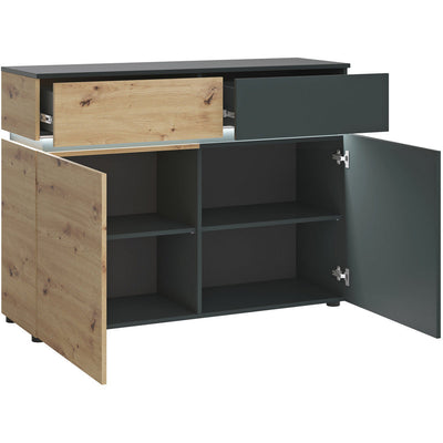 Luci Platinum & Oak With LED Lights 2 Door 2 Drawer Cabinet