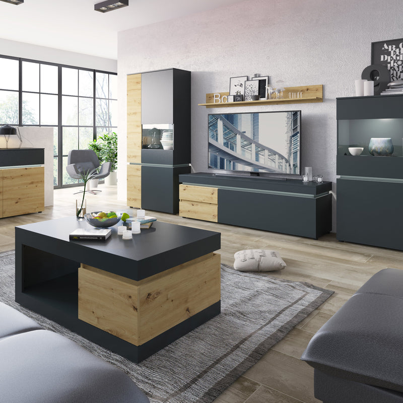 Luci 1 door 2 drawer 180 cm wide TV unit in Platinum and Oak 4390871